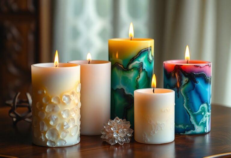 Techniques and effects of using crystallizing wax for decorative candles.