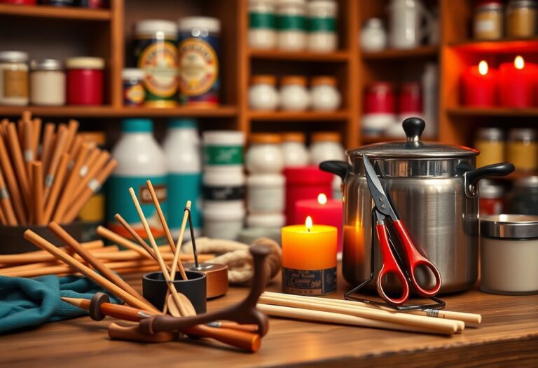 Essential tools for securing and managing candle wicks during production.