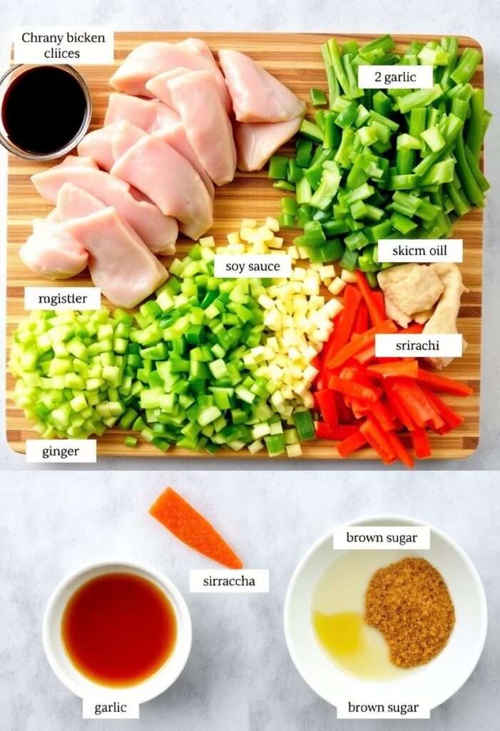Stir-fry chicken and vegetable dish in wok with glossy sauce, healthy homemade takeout