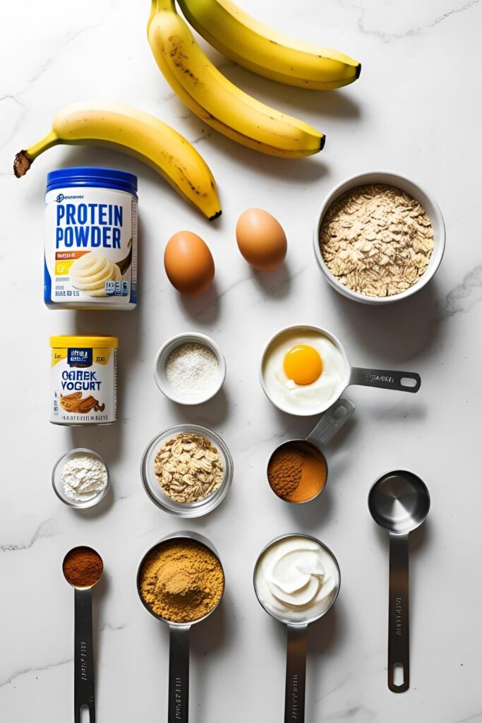 Close-up of golden protein pancakes with Greek yogurt and fresh berries being cut with a fork
