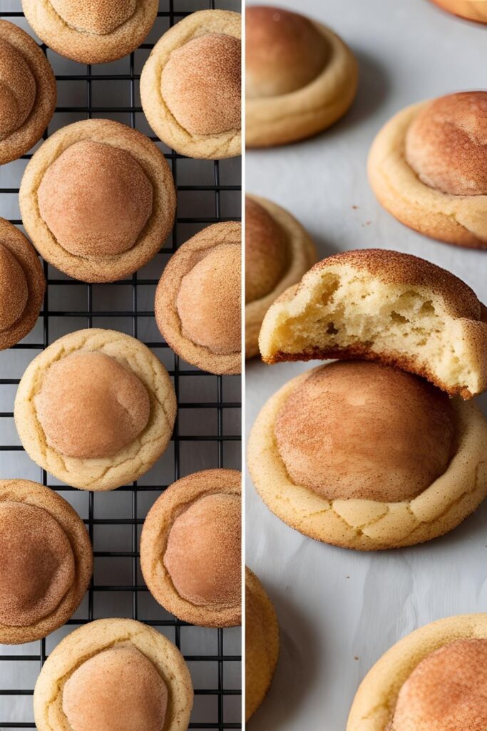 A plate of freshly baked snickerdoodle cookies stacked with a soft, chewy center and cinnamon-sugar coating, perfect for cozy homemade baking.