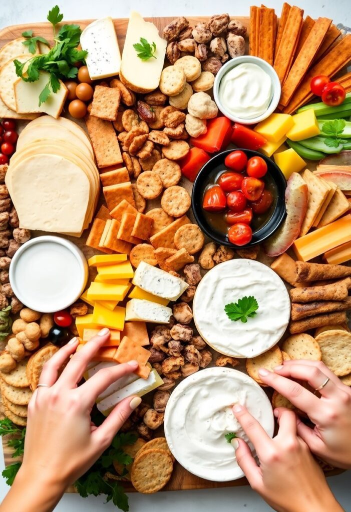 A stunning DIY vegan charcuterie board tutorial showing how to layer vegan cheeses, fruits, nuts, and dips for a party-perfect look.