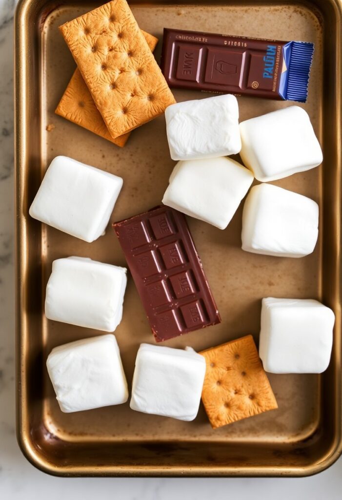 Delicious stack of homemade s'mores showing melted chocolate and toasted marshmallow filling, perfect for indoor treats.