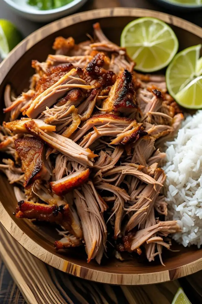 Caramelized shredded pork close-up with pineapple chunks and golden crispy bits