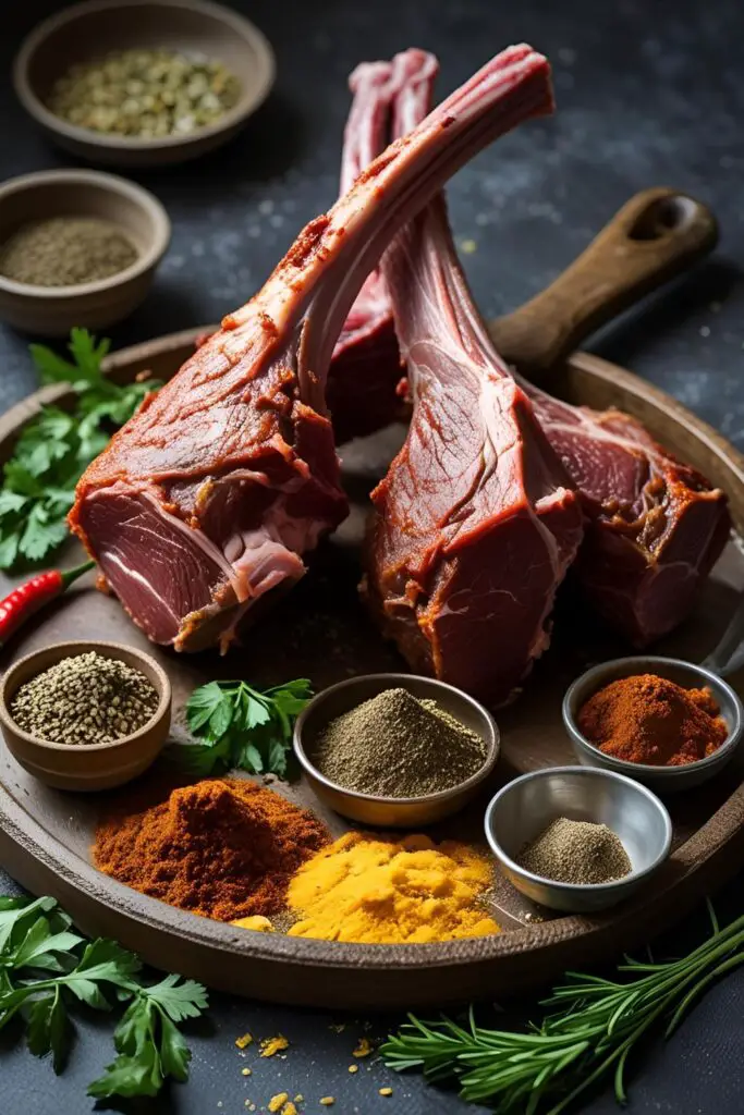 "Close-up of Harissa Lamb garnished with herbs"