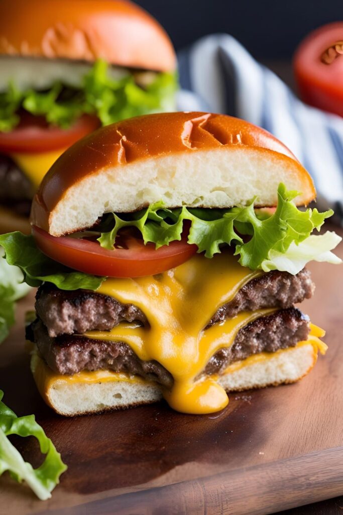 A beautifully plated burger served with a side of crispy fries and a cold drink, ready to be devoured.