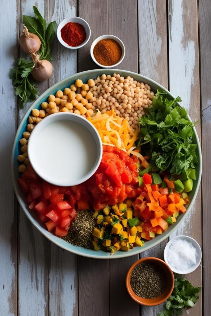 Vibrant vegetarian curry served with rice and naan.