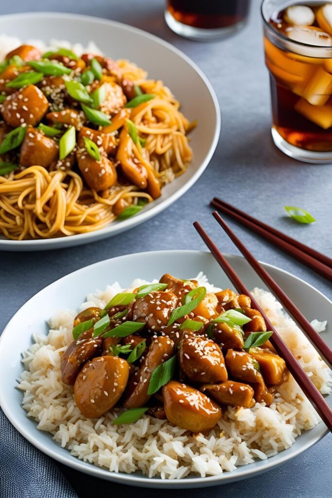 A close-up of a flavorful 15-minute stir fry with noodles and vegetables.