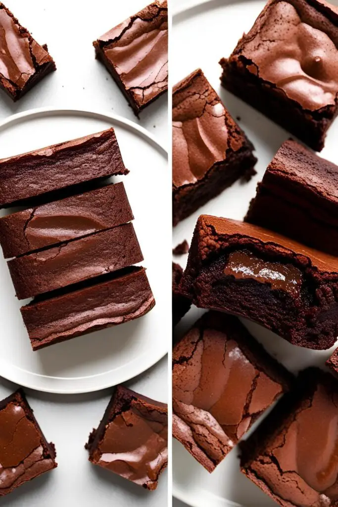 Brownies stacked on a cooling rack with crumbs scattered around
