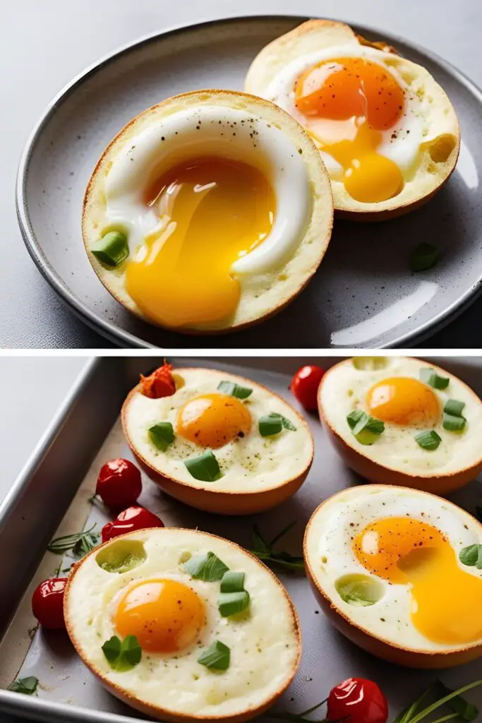 Instagrammable baked avocado egg boats in a tray ready to serve with cheese, eggs, and herbs