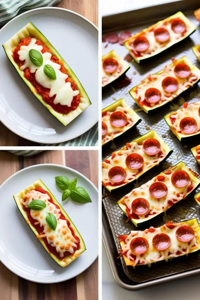 Cheesy zucchini pizza boats baked until golden and bubbly with pepperoni and herbs on top