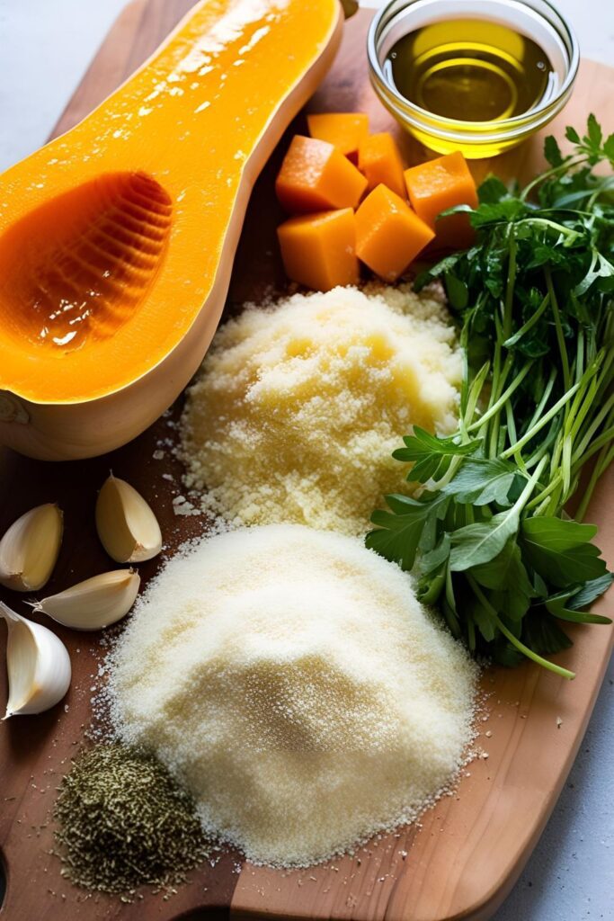 "Close-up of spiralized butternut squash noodles in a skillet with garlic and herbs."