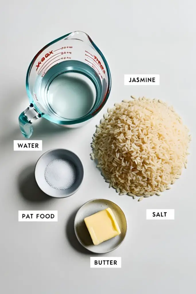 Coconut jasmine rice and spicy garlic jasmine rice side by side on a wooden surface