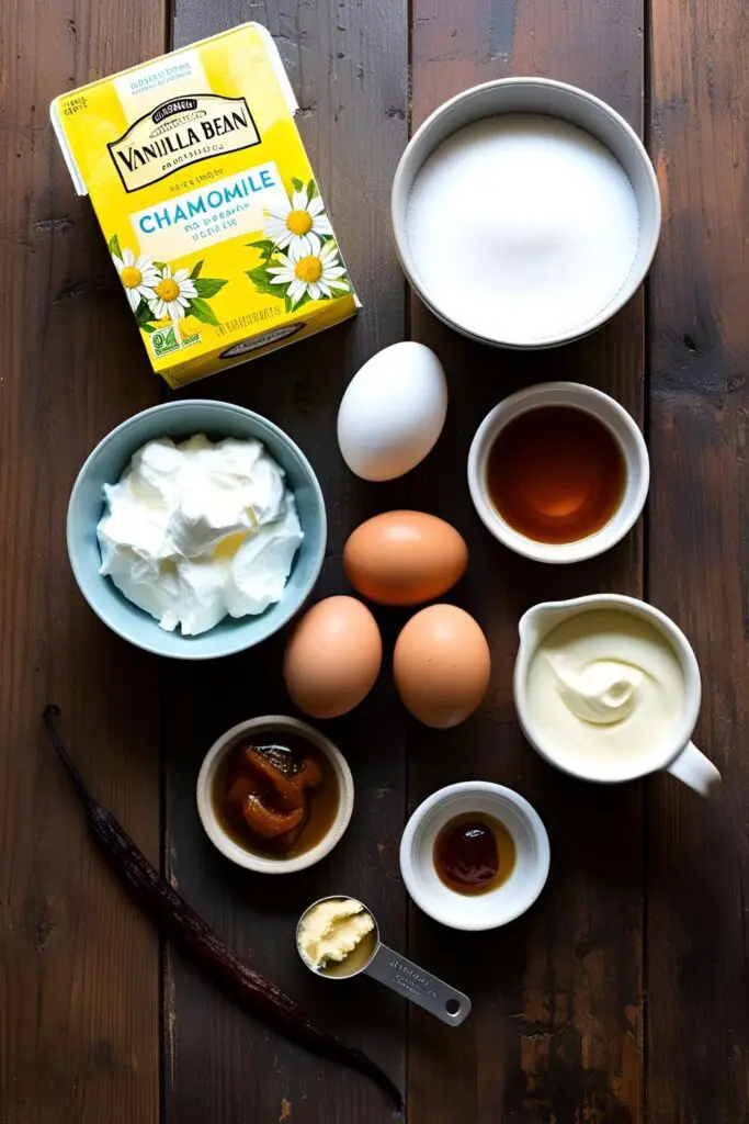 A scoop of chamomile ice cream in a vintage bowl, garnished with fresh chamomile flowers