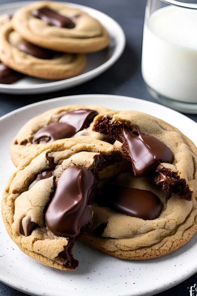A classic chocolate chip cookie on a cooling rack, surrounded by scattered chocolate chips and a glass of milk in the background, showcasing a cozy, homemade vibe.