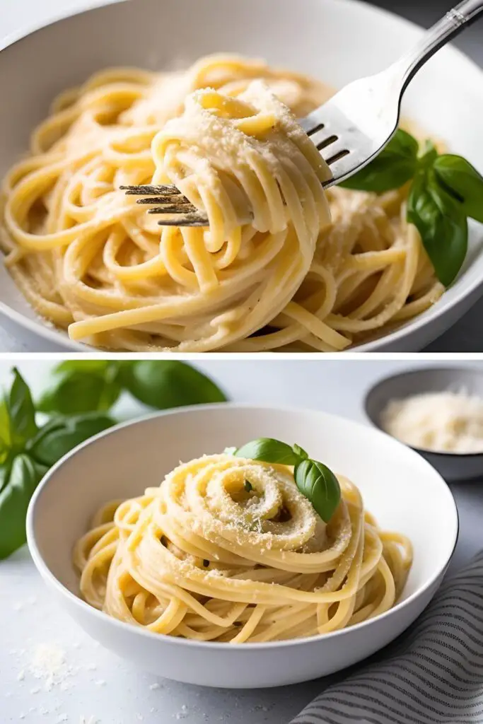 Creamy sun-dried tomato pasta served in a white bowl with basil garnish.