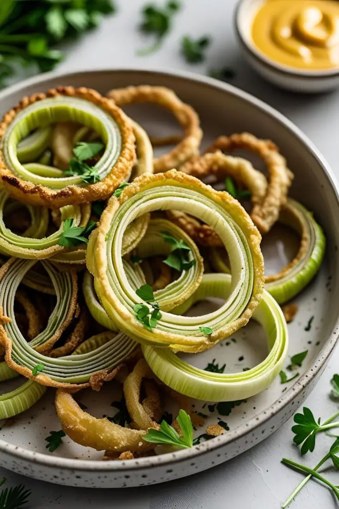 A bowl of crispy fried leeks ready to be served.