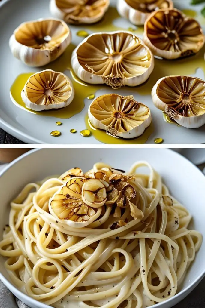 Close-up of crispy garlic slices on a white plate."