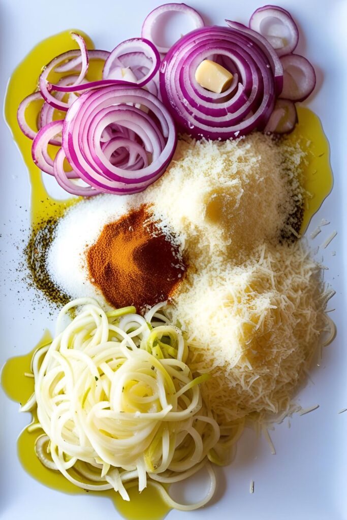 Close-up of crispy onion spirals highlighting their texture.
