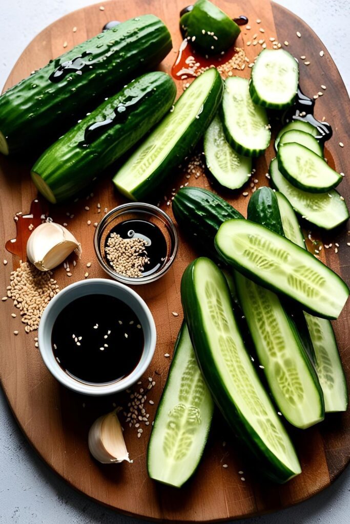 "Close-up of cucumber noodles salad with tofu and chili flakes"