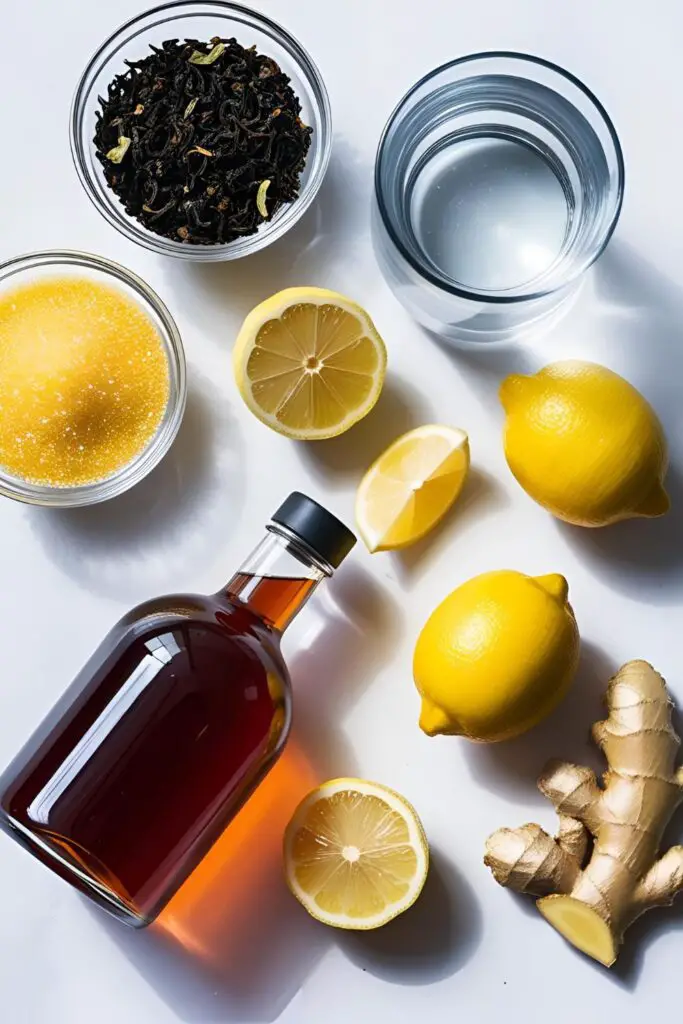  Ingredients for Darjeeling syrup laid out on a kitchen counter.