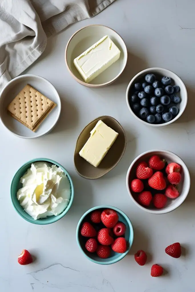 Layered no-bake deconstructed cheesecake in a jar with whipped cream and berry toppings
