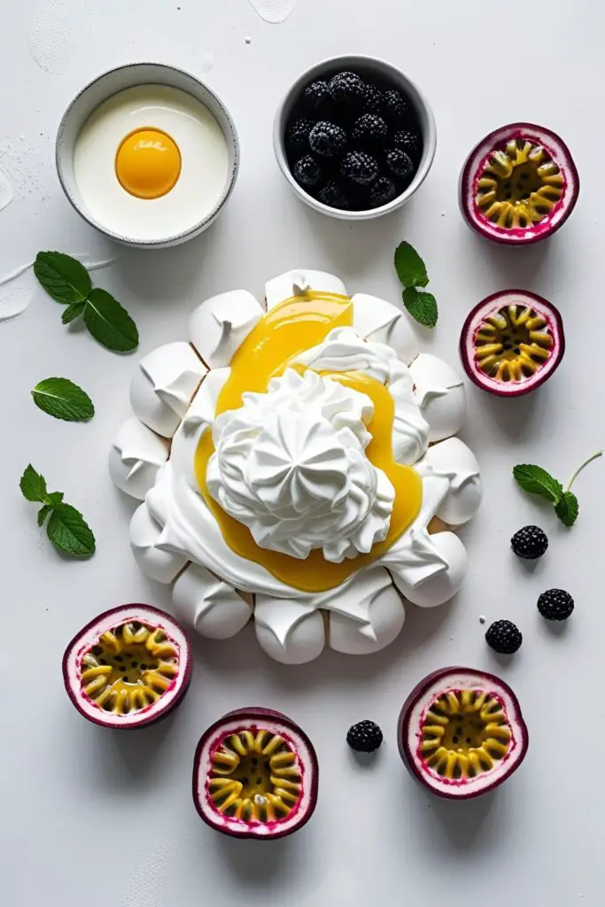Rustic-style Deconstructed Pavlova plated with whipped cream and colorful berries