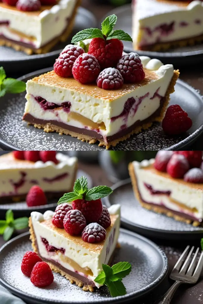 An elegant presentation of deconstructed pie, featuring layers of fresh fruit and creamy toppings in a glass dish.