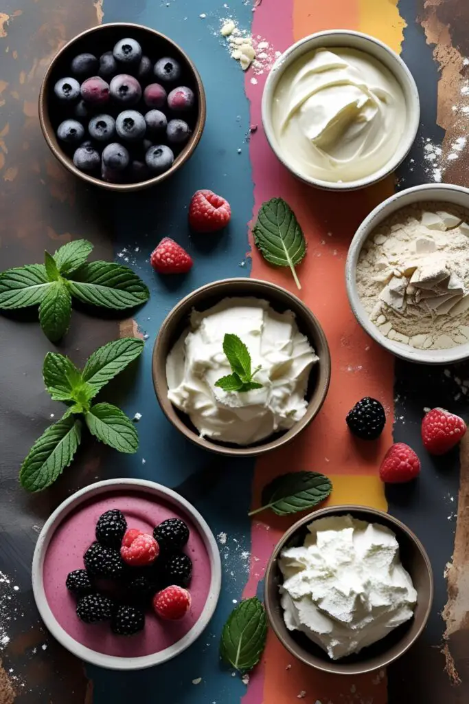 A vibrant plate of deconstructed mousse artfully presented with layers of mousse, crisp elements, and fresh berries.