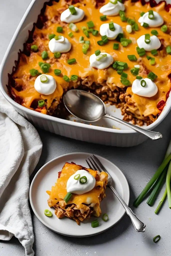 An overhead view of a Dump-and-Bake Taco Casserole