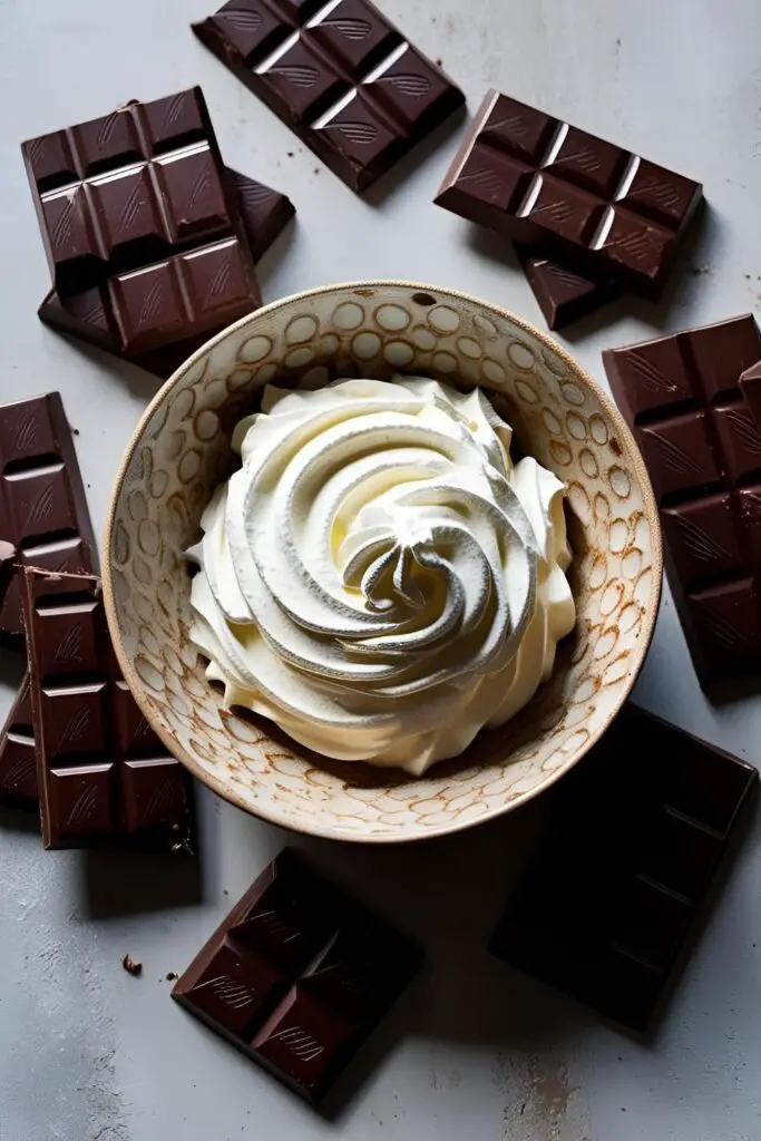  Close-up of a spoonful of rich chocolate mousse with a smooth texture.