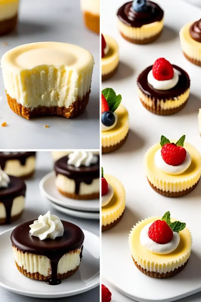 Close-up of a mini cheesecake with a bite taken out, showcasing its creamy texture.