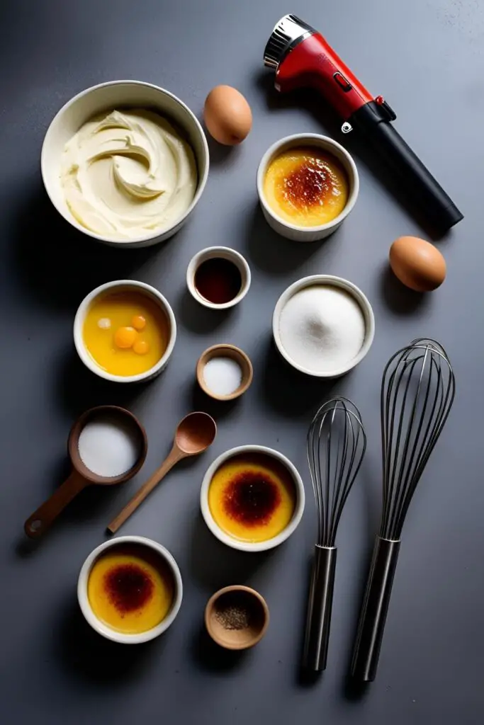 Homemade mini crème brûlée with caramelized top and golden sugar crust in small ramekins