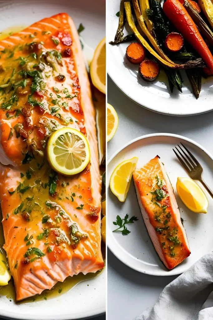 Delicious and easy one-pan lemon herb salmon recipe with veggies and lemon slices