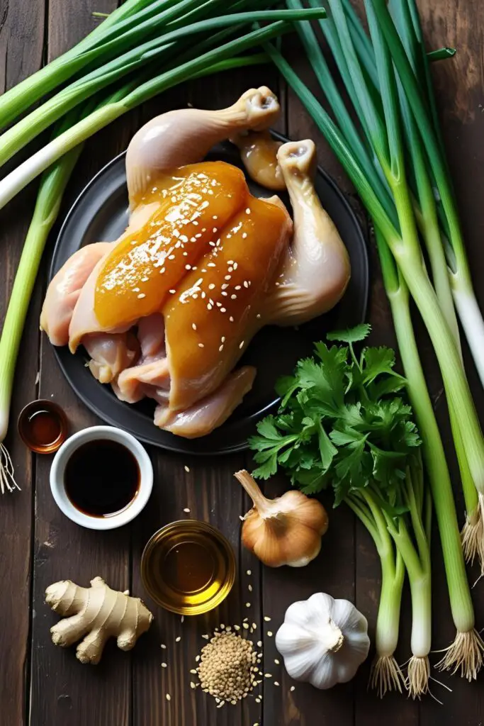 "Close-up of juicy soy ginger chicken pieces with a glossy glaze, ready to be served."