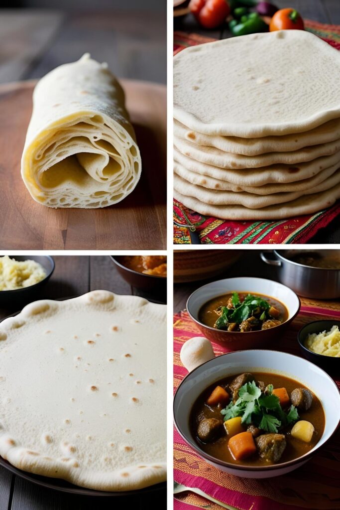  Close-up of express injera showing its spongy texture.
