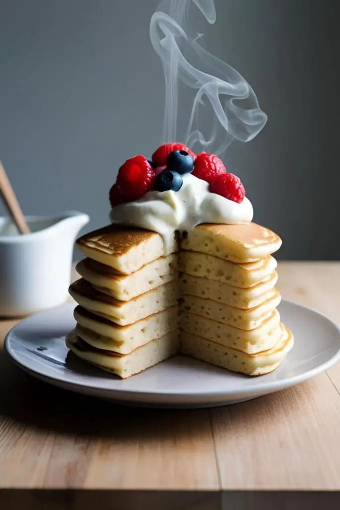 Ingredients laid out for making fluffy Japanese pancakes, including eggs, flour, and milk.
