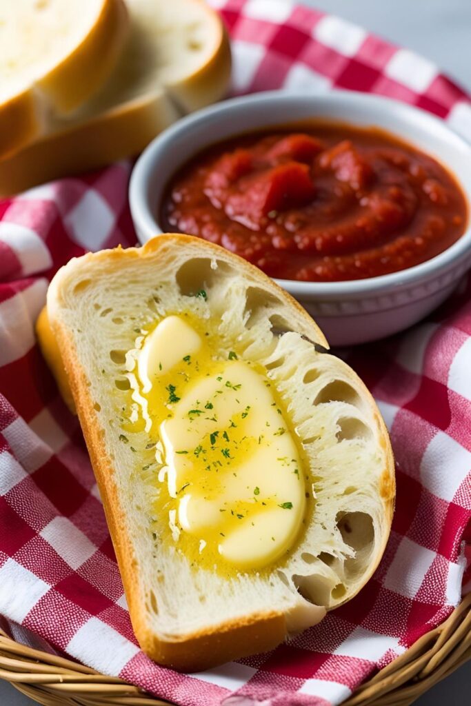 A basket filled with slices of golden garlic bread, ready to be served.