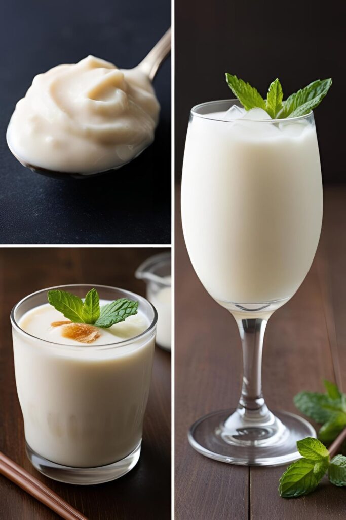  Close-up of a spoonful of creamy hasty amazake.