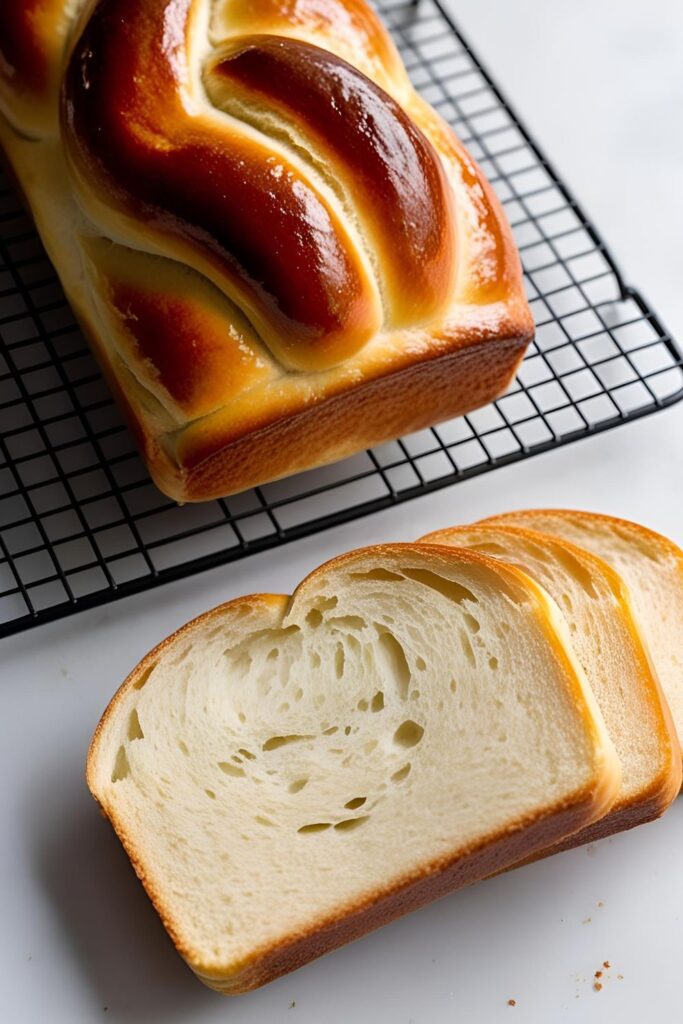 Close-up of a brioche slice with a pat of melting butter.