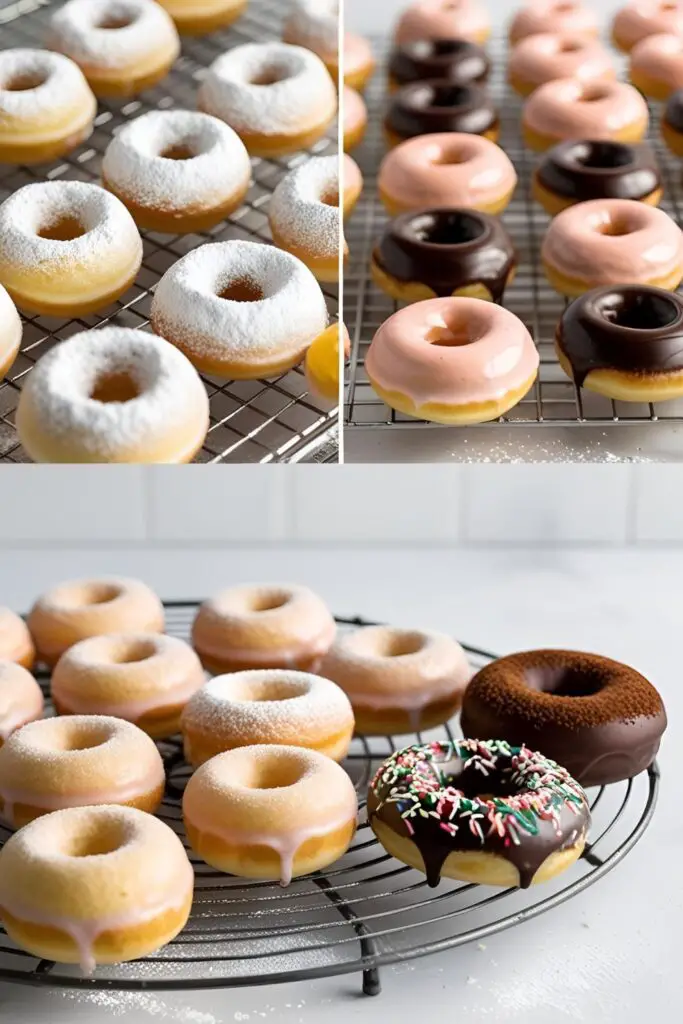 A close-up shot of mini donuts topped with cinnamon sugar and a drizzle of chocolate glaze.