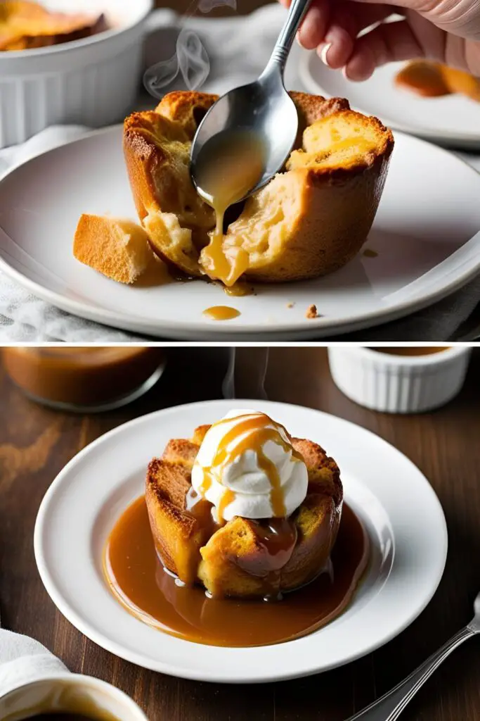  Individual mini bread puddings baked to perfection, ready to serve.