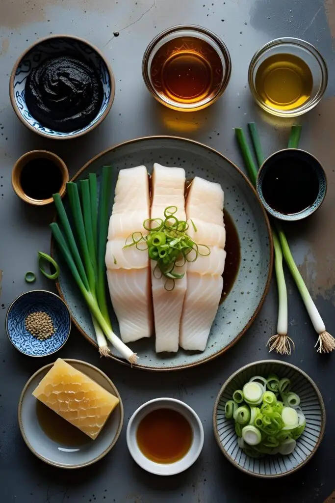 Beautifully plated cod fillet with a golden glaze and side of rice