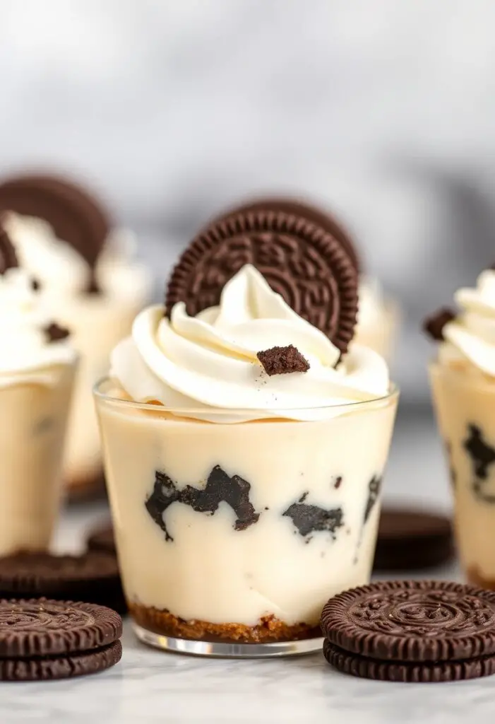 An inviting tray of No-Bake Oreo Cheesecake Cups, ready to be enjoyed.