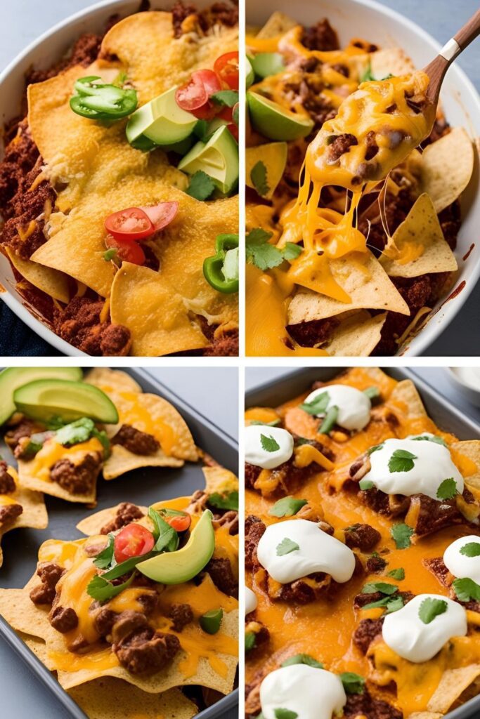 A serving tray of 15-minute nachos surrounded by small bowls of various toppings.