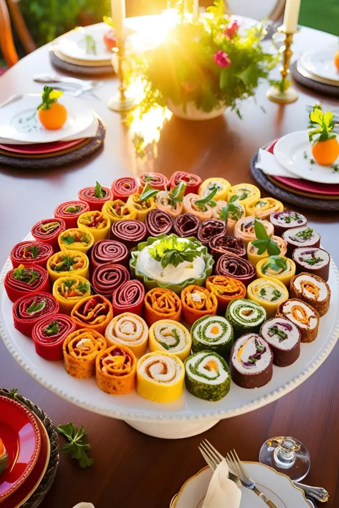Close-up of creamy Ranch Chicken Pinwheel with cheddar and veggies, perfect for snack trays.
