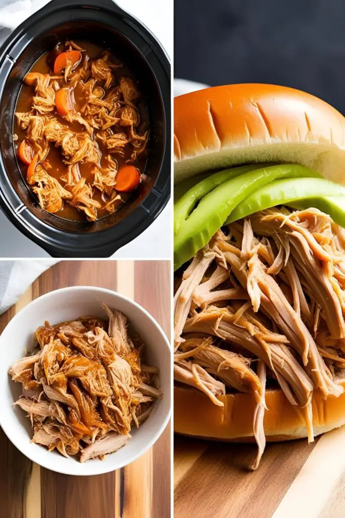 Tender shredded BBQ pulled pork in a slow cooker with a serving spoon, ready to be piled onto buns for the perfect easy mea
