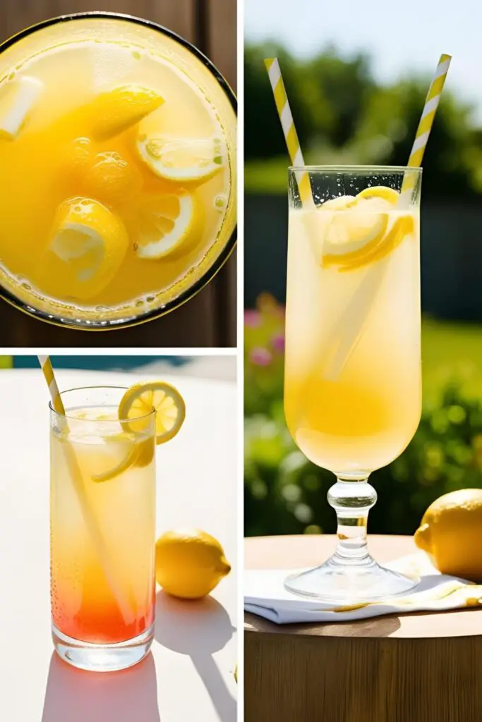 Close-up of sparkling raspberry lemonade with fresh raspberries and lemon wedges.