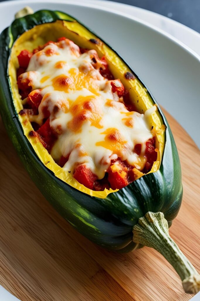 A vibrant vegetarian stuffed pattypan squash, garnished with fresh herbs and served on a rustic plate.