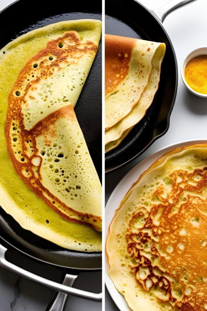 Swift Dosa cooking on a skillet, showcasing its crispy texture.